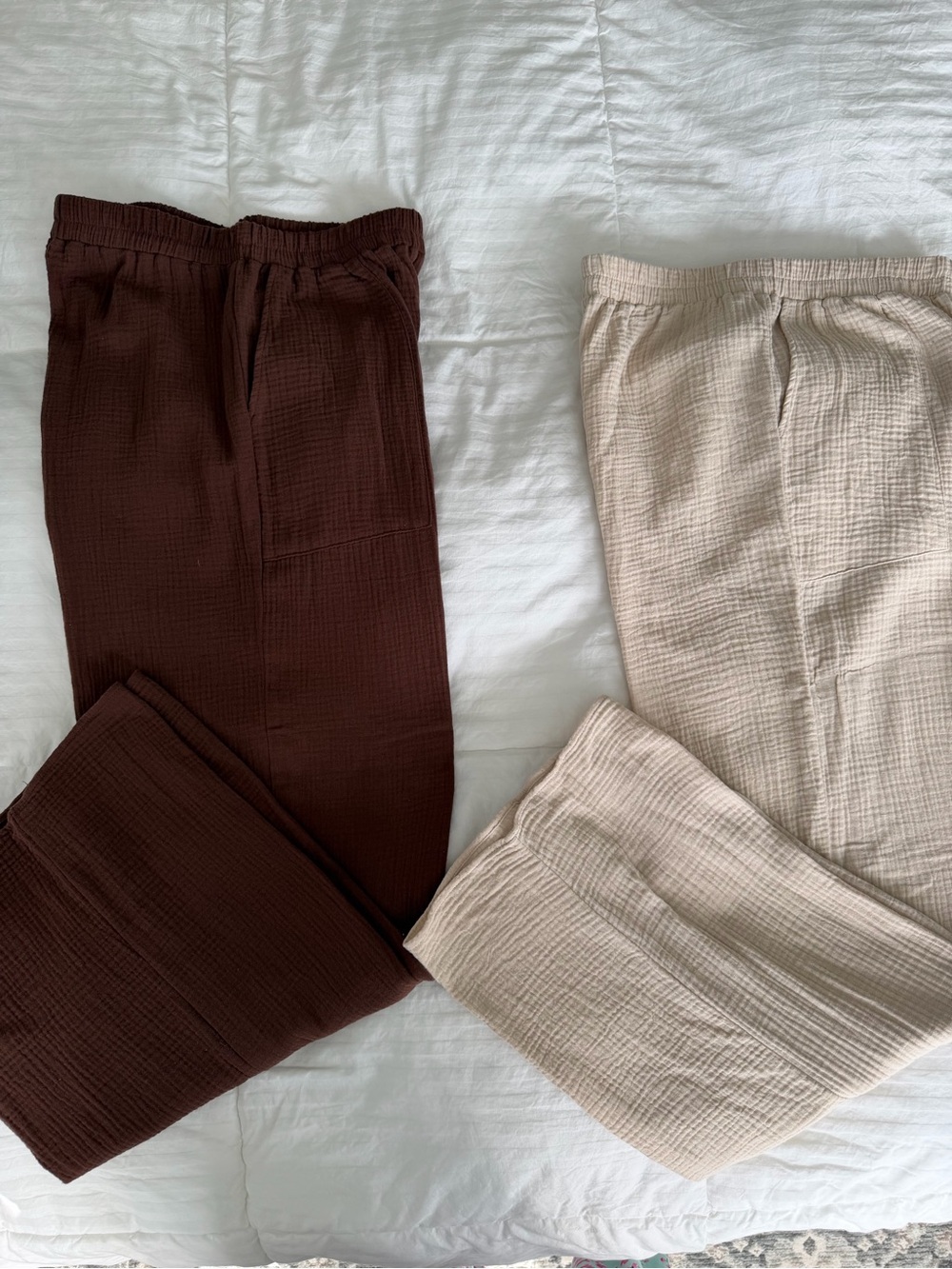 Cotton gauze Zenana Outfitters Wide Leg in Chocolate Brown & Cream with pockets